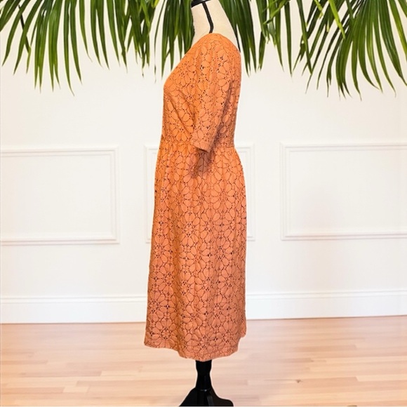 ZARA Basic Collection Coral Lace Midi Dress – Size L – Short Sleeve Fit & Flare - Picture 6 of 16